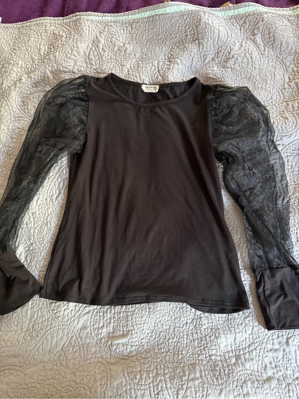 Black Puff Organza-like Sleeve Women's Top - Smoke and Mirrors